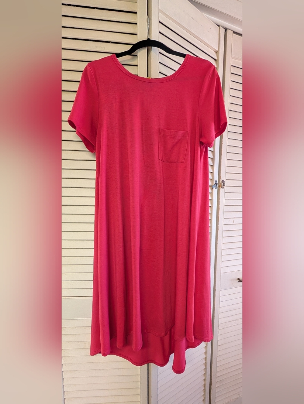 LuLaRoe Hot Pink Short-Sleeve Carky Midi Swing Dress with Pocket